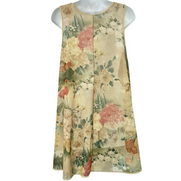 Vintage 90s Beige Pink Green Floral Roses Sheer Coquette Lingerie Dress size L - Picture 4 of 8